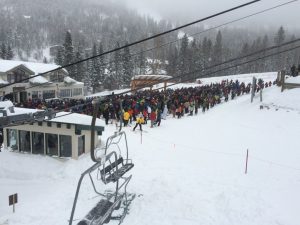 The longest line I’ve ever seen at TSV, but no one in it got buried in an avalanche.